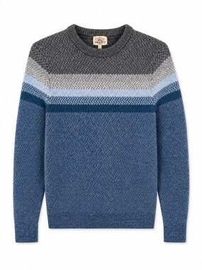 Faherty ExtraFine Merino Wool Men's Blue and Gray Striped Crewneck Sweater Sz S